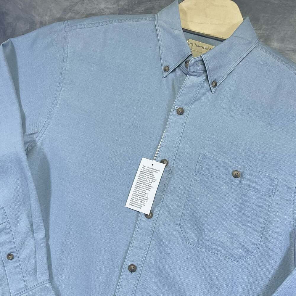 The Territory Ahead Button Down Shirt Size M Light Blue Silk Cotton Blend NWT